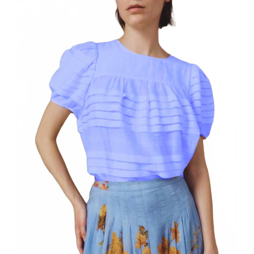 NEW THIERRY COLSON olympia short sleeve blouse in heaven blue